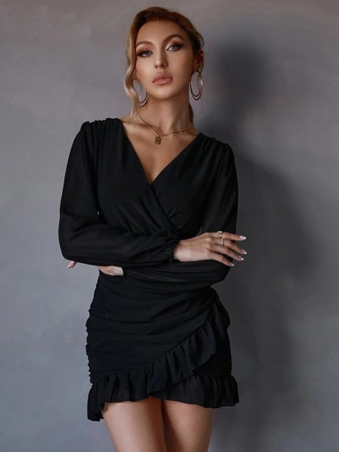 

MERCHE Black Mini Wrap Dress