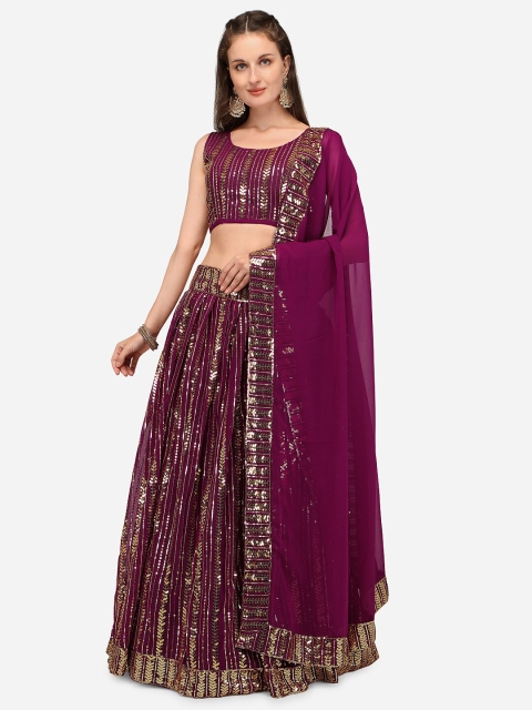 

Mameraa Brown & Gold-Toned Sequinned Semi-Stitched Lehenga & Unstitched Blouse With Dupatta