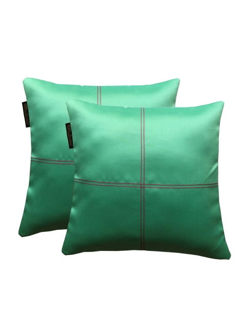 

Lushomes Green Set of 2 Striped Square Cushion Covers