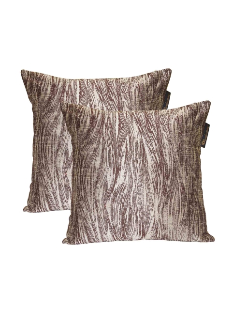

Lushomes Brown & White Set of 2 Abstract Square Cushion Covers