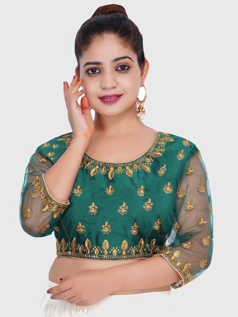 

Trendzmy Women Green Embroidered Saree Blouse