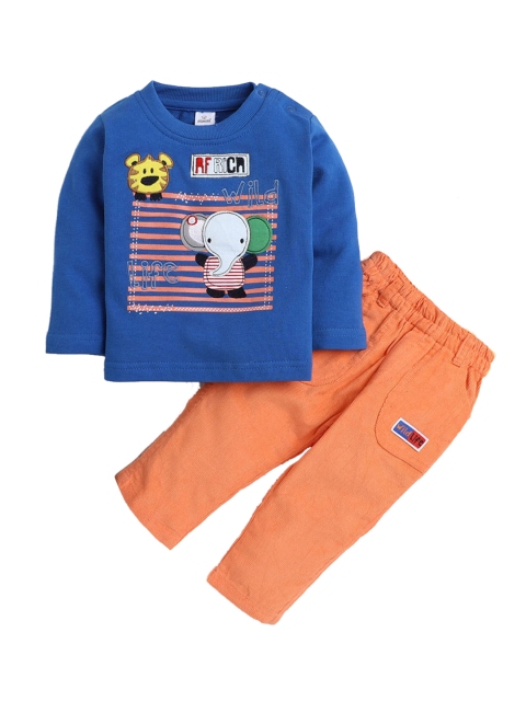 

Hopscotch Boys Blue & Orange Printed T-shirt with Trousers