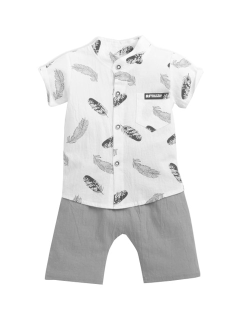 

Hopscotch Boys White & Grey Printed Shirt with Shorts