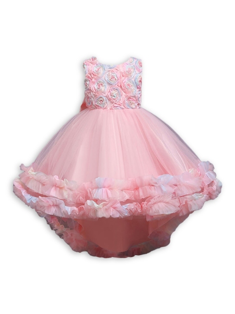 

Hopscotch Girls Pink Floral Applique Ruffled Balloon Dress