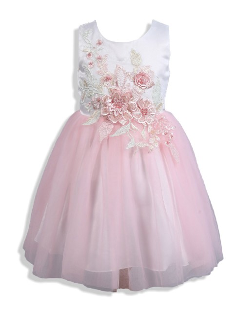 

Hopscotch Girls Pink & White Floral Sleeveless Applique Dress