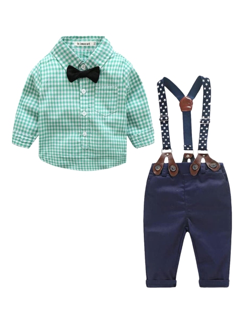 

Hopscotch Boys Green & Blue Checked Shirt &Trouser Comes with suspenders