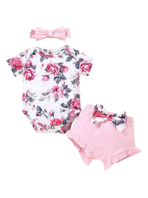

Hopscotch Girls Pink & White Printed Top with Shorts
