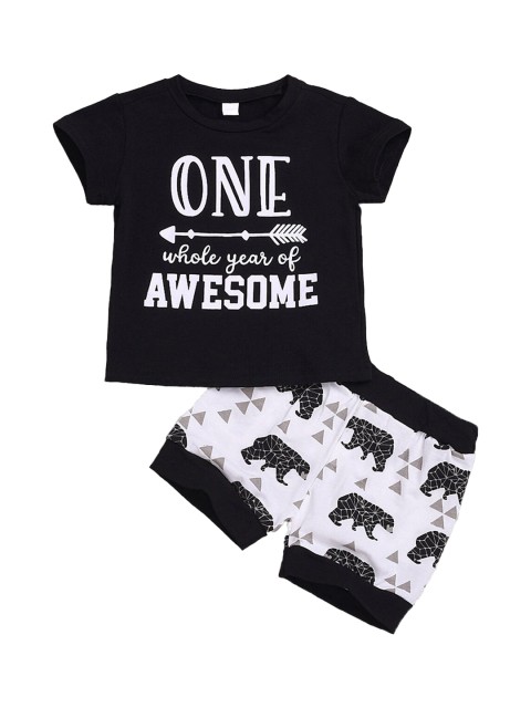 

Hopscotch Boys Black & White Printed T-shirt with Shorts