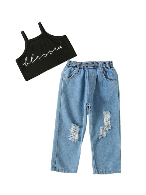 

Hopscotch Girls Black & Blue Printed Top with Trouser