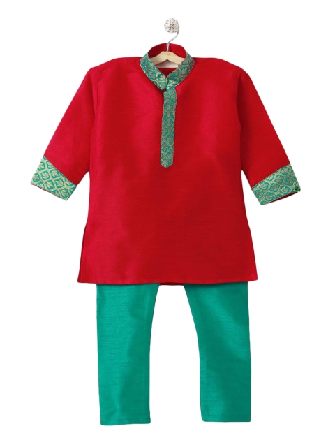 

Hopscotch Boys Red Dupion Silk Kurti with Pyjamas