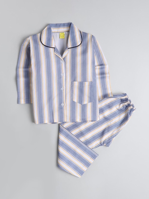 

Hopscotch Girls Blue & White Striped Night suit
