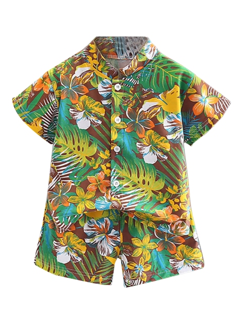 

Hopscotch Boys Brown & Green Printed Shirt with Shorts