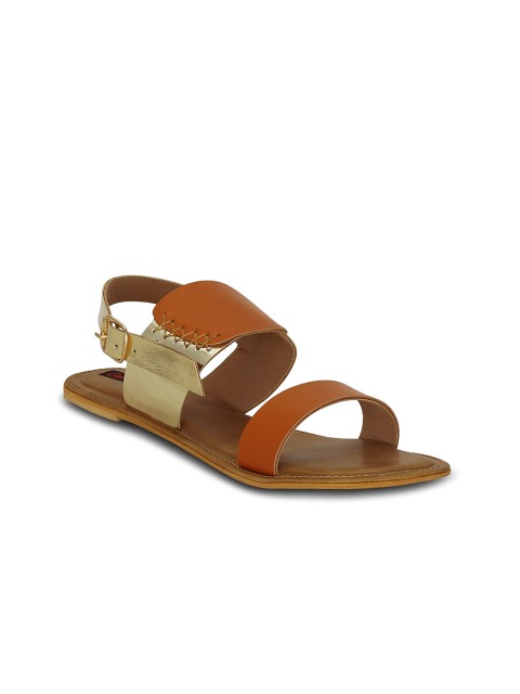 

Get Glamr Women Tan Brown Colourblocked Open Toe Flats
