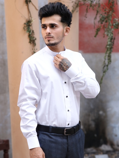 

FRENCH CROWN Men White Standard Pure Cotton Formal Shirt