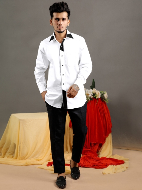 

FRENCH CROWN Men White Standard Colourblocked Pure Cotton Casual Shirt