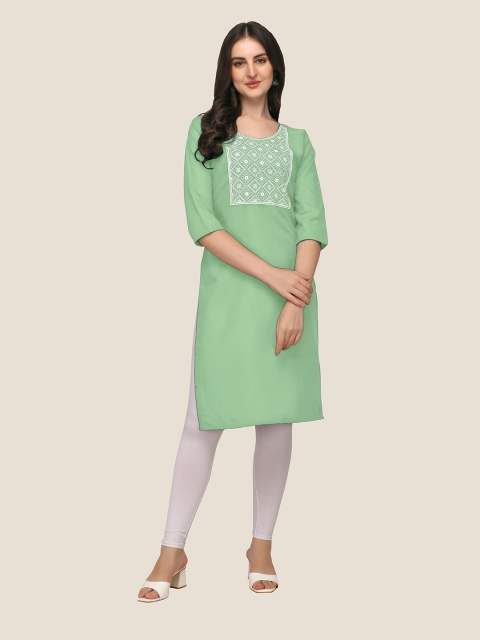 

Anjaneya Sarees Women Green & White Ethnic Motifs Embroidered Straight Kurta
