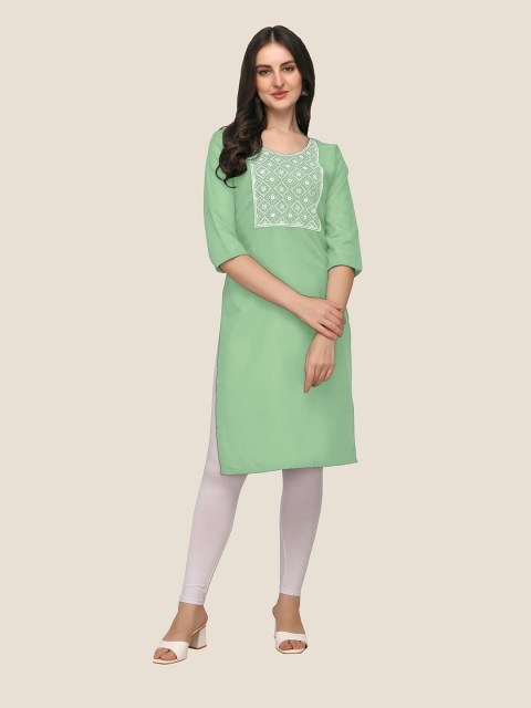 

Anjaneya Sarees Women Green & White Ethnic Motifs Embroidered Straight Kurta