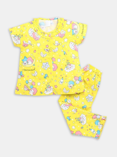 

Hopscotch Girls Yellow Cartoon Printed Cotton Night suit