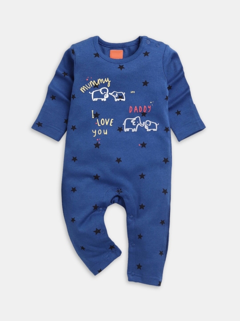 

Hopscotch Infant Girls Blue & White Printed Pure Cotton Rompers