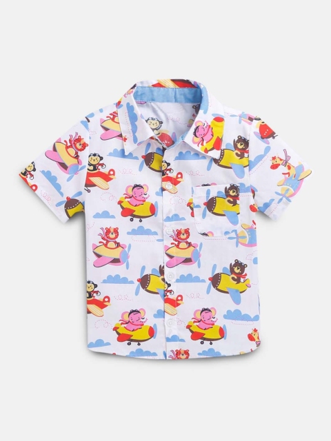 

Hopscotch Boys White Printed Casual Cotton Shirt