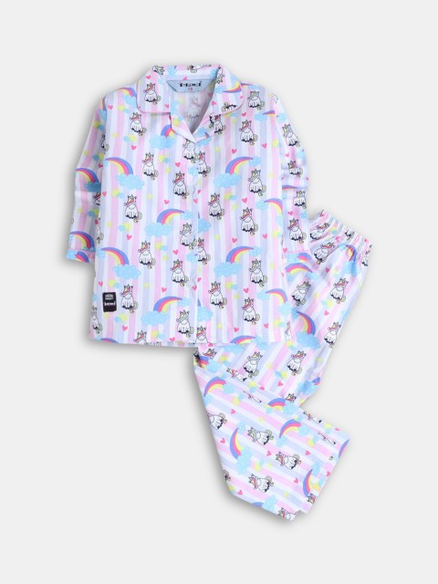 

Hopscotch Girls Pink & Blue Printed Night suit-1162971-Pink
