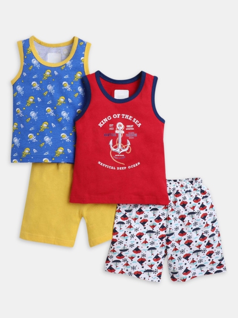 

Hopscotch Boys Pack Of 2 Red & Blue Printed Pure Cotton Night Suit
