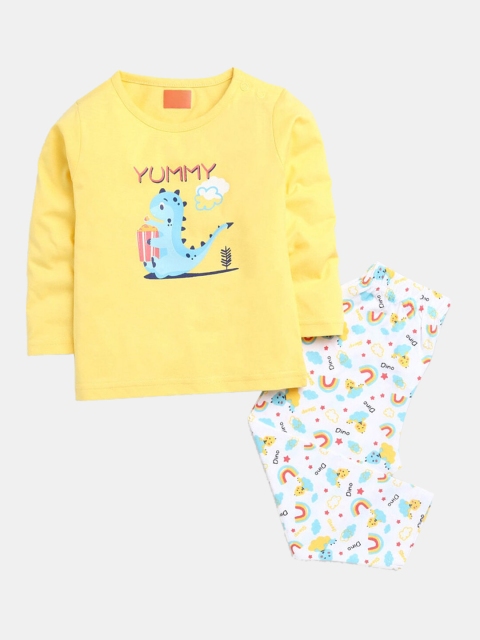 

Hopscotch Kids Yellow & White Printed Night suit