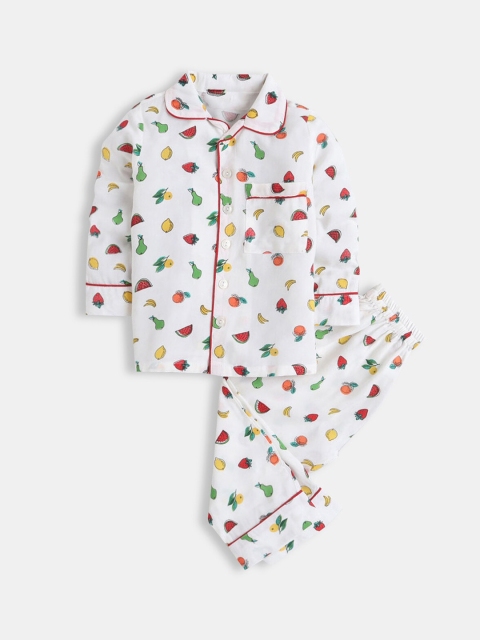 

Hopscotch Girls White & Red Printed Night suit