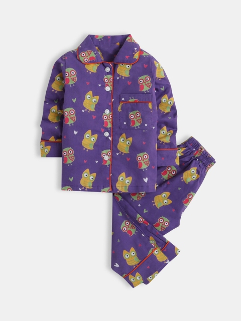 

Hopscotch Girls Purple & Red Printed Night suit