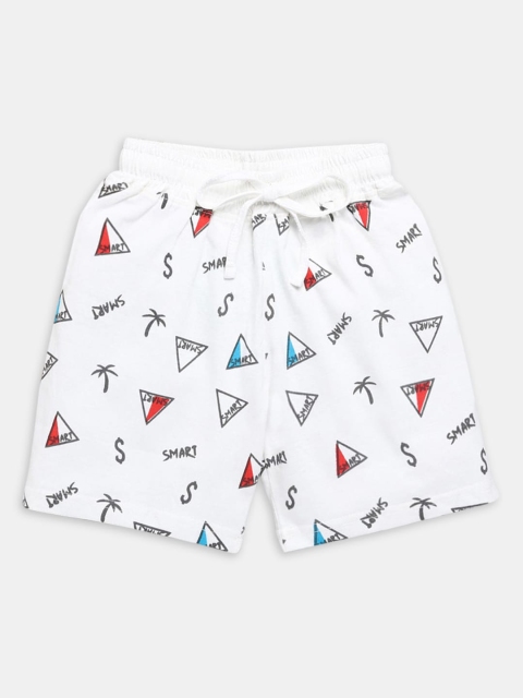 

Hopscotch Boys White Printed Cotton Shorts