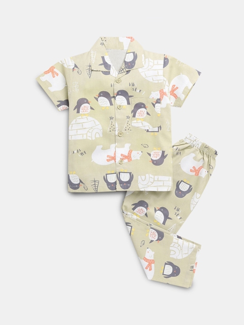 

Hopscotch Boys Beige Printed Night suit