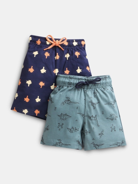 

Hopscotch Boys Set Of 2 Navy Blue & Grey Printed Shorts