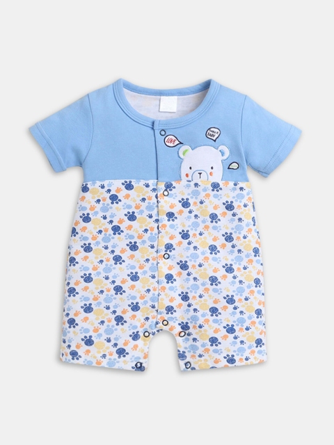 

Hopscotch Boys Blue Printed Cotton Romper