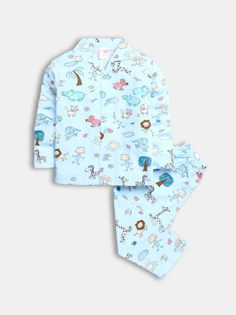 

Hopscotch Boys Blue & Pink Animal Printed Night suit