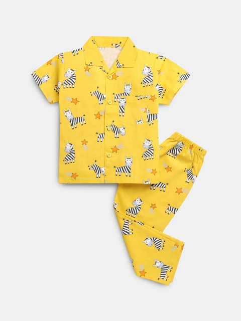 

Hopscotch Boys Yellow & White Printed Pure Cotton Night suit