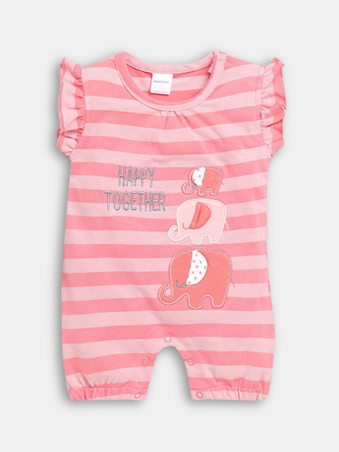 

Hopscotch Girls Coral & Pink Striped Cotton Rompers