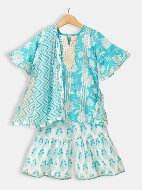

Hopscotch Girls Blue Floral Empire Pure Cotton Kurta with Palazzos