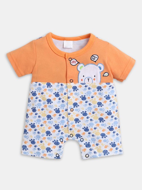 

Hopscotch Boys Orange & Blue Printed Cotton Rompers