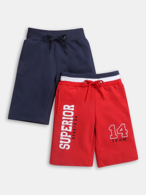 

Hopscotch Boys Pack Of 2 Red & Navy blue Regular Fit Shorts