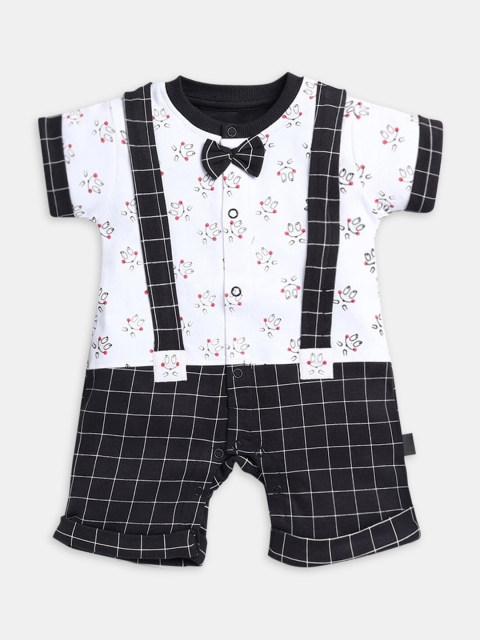 

Hopscotch Infant Boys Black & White Printed Pure Cotton Rompers