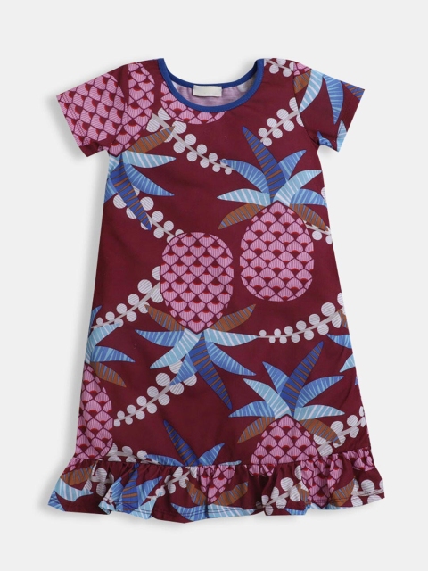 

Hopscotch Girls Maroon Printed Nightdress