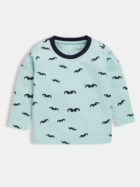 

Hopscotch Boys Turquoise Blue & Navy Blue Printed T-shirt