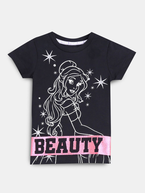 

Hopscotch Girls Black Printed Pure Cotton T-shirt