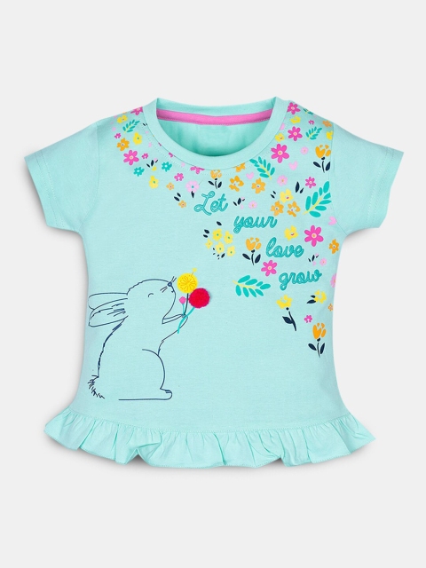 

Hopscotch Girls Green Floral Printed T-shirt