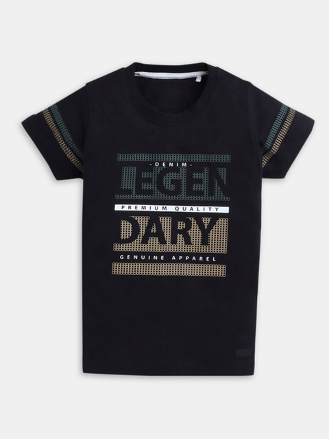 

Hopscotch Boys Black Typography Printed T-shirt