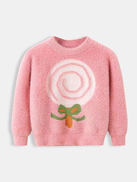 

Hopscotch Girls Pink & Green Printed Full-Sleeve Pullover Sweater