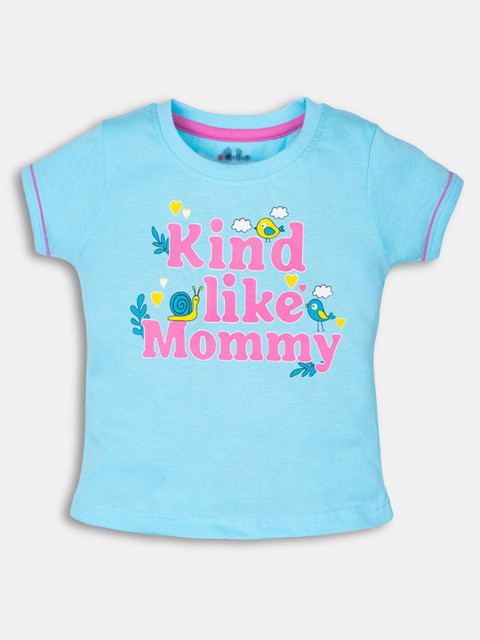 

Hopscotch Girls Blue & Pink Typography Printed T-shirt
