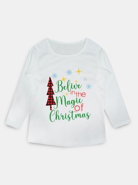 

Hopscotch Girls White Printed Full-Sleeve T-shirt