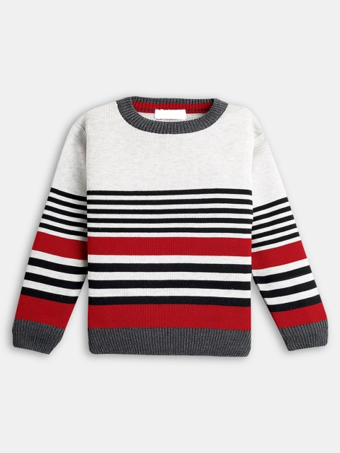 

Hopscotch Boys Maroon & White Striped Full-Sleeve Pullover