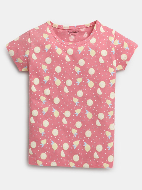 

Hopscotch Girls Peach-Coloured Printed T-shirt